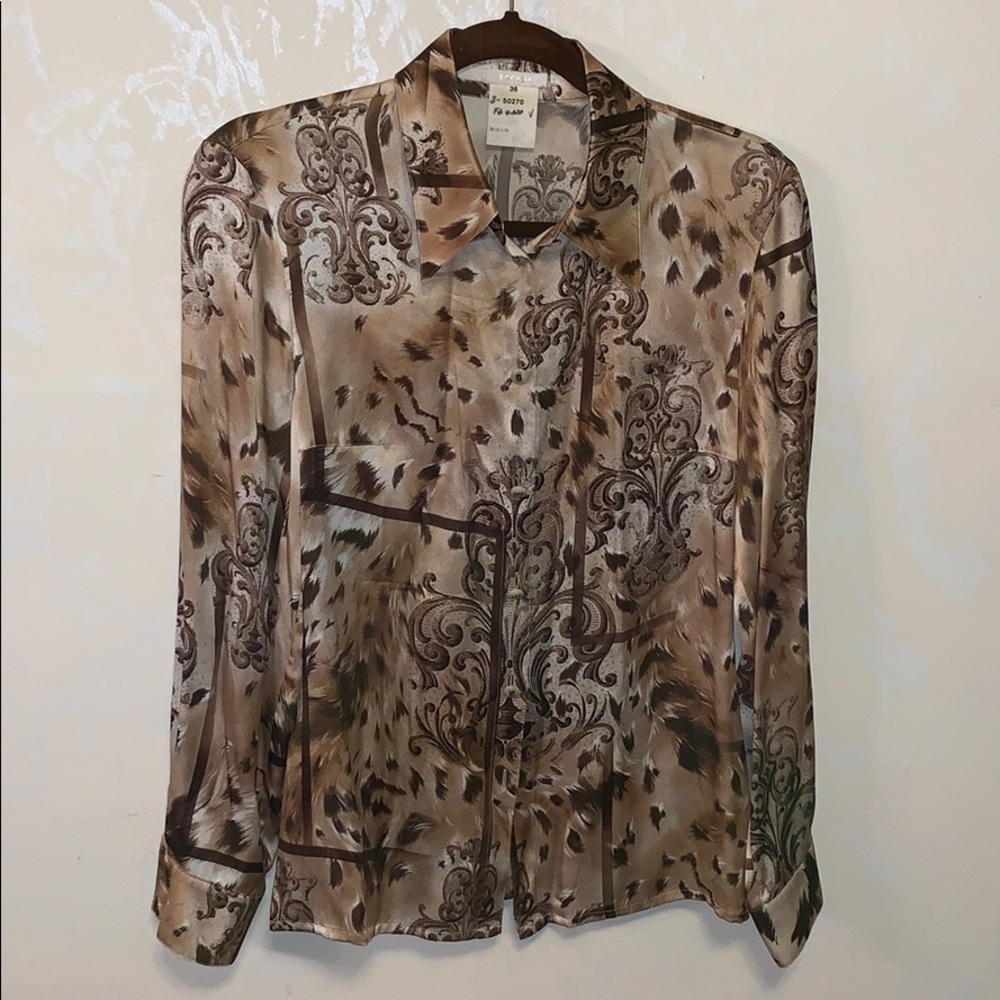 Escada Silk Animal Floral Print Blouse